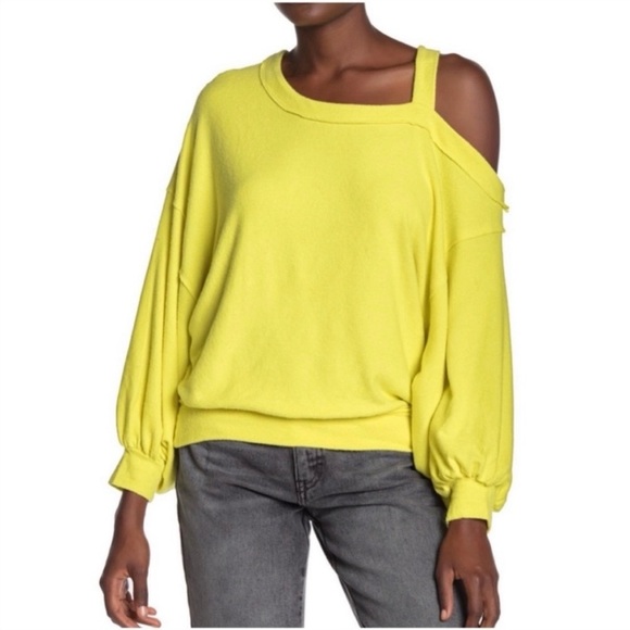 NWT Free People We The Free Cold Shoulder Lemon Squeeze Sweatshirt Size XL - Picture 1 of 9